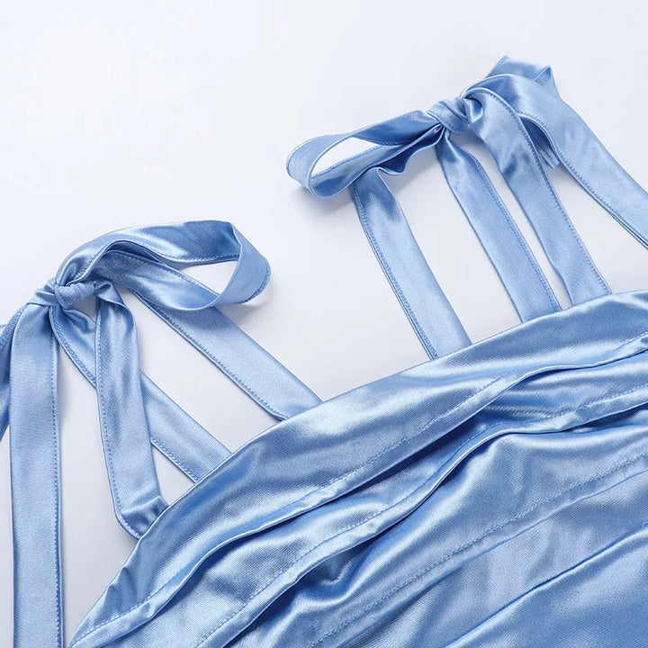 Satin mini dress with tie straps and back - Sial
