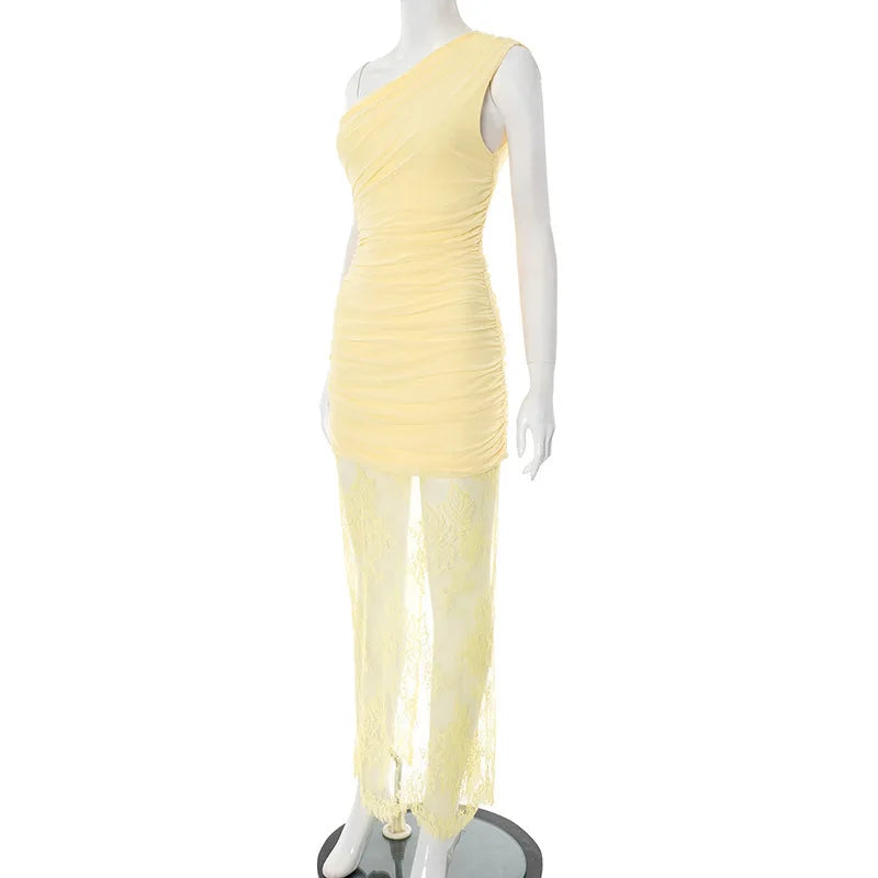 Maxi dress with ruching and lace design - Ameriza