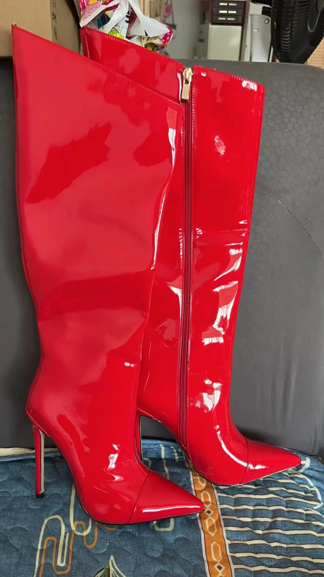 High Pointed Toe Heel Boots with Glossy Leather Design - Sloane