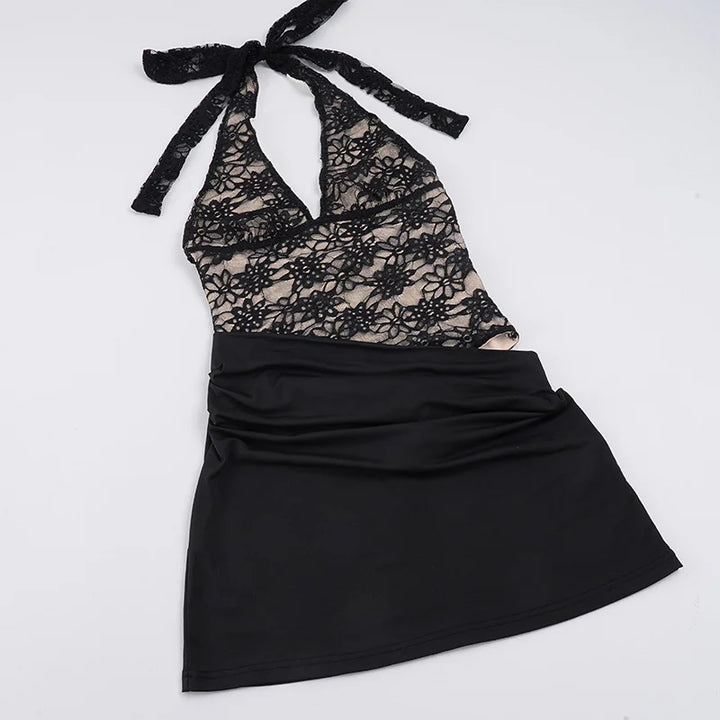 Mini pleated dress with lace bodysuit design - LISS