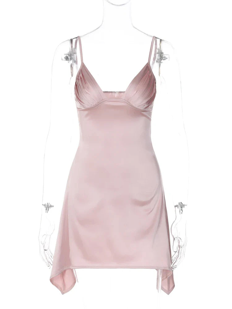 Asymmetric Satin Mini Dress with Chest Ruching - Sean