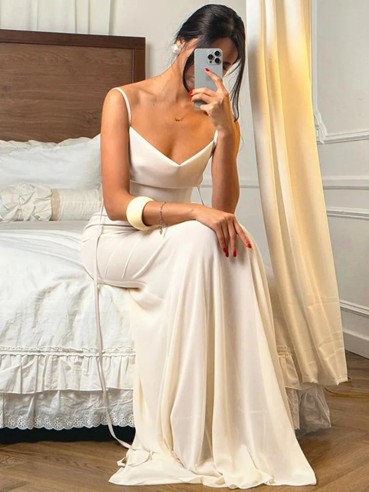 Maxi Satin Dress with Chiffon Detail and Open Back - Gracie