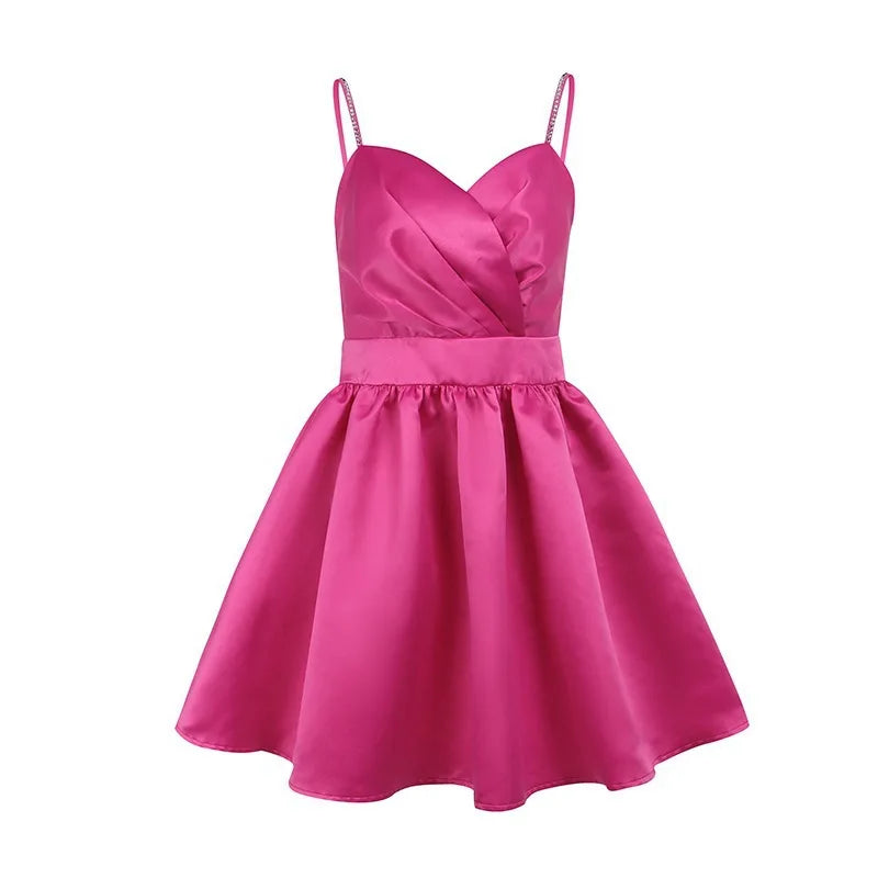 A-Line Satin Mini Dress with Sequin Straps - Miel