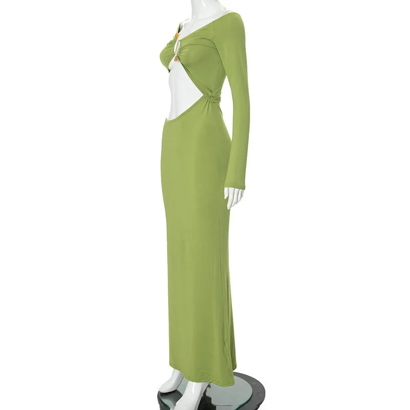 Maxi dress with exposed midriff and buckle design - Talia