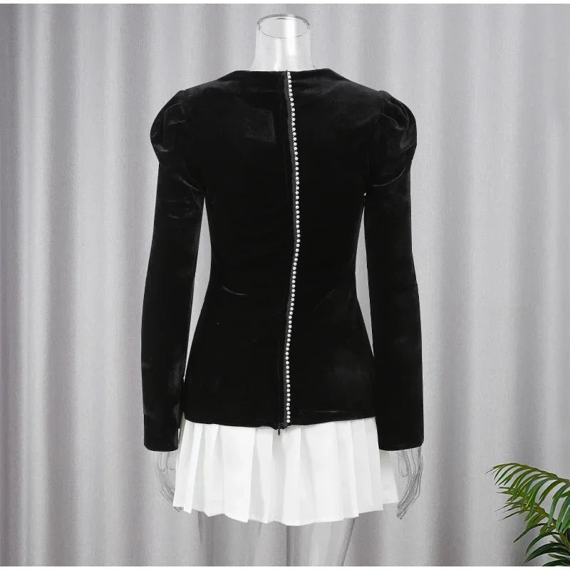 Velvet Mini Dress with Pleated Skirt Design - Ophelia