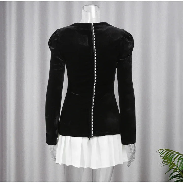 Velvet Mini Dress with Pleated Skirt Design - Ophelia