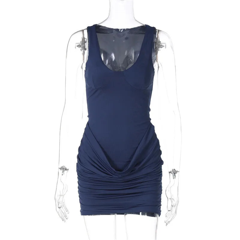 Basic fitted mini dress with ruching design - LIV