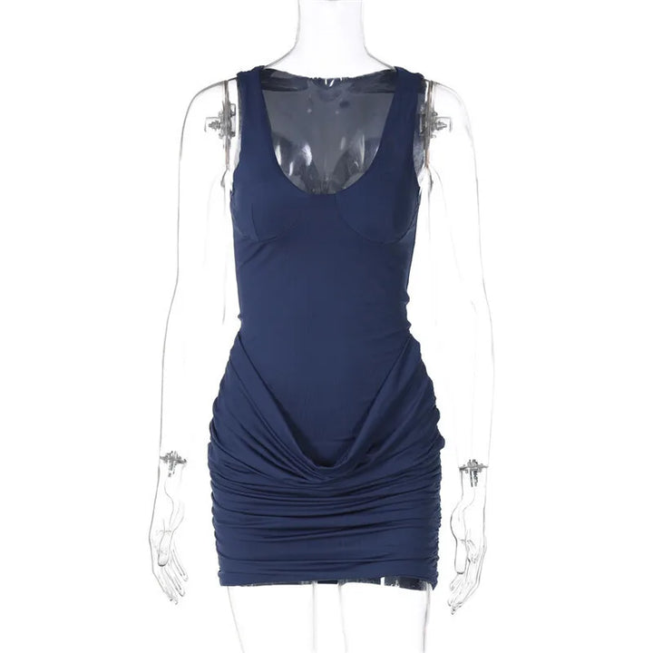 Basic fitted mini dress with ruching design - LIV