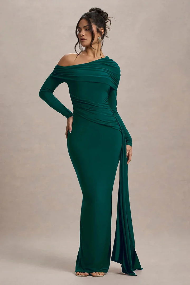 Off-shoulder maxi dress with ruching and ruffle detail - Miguel