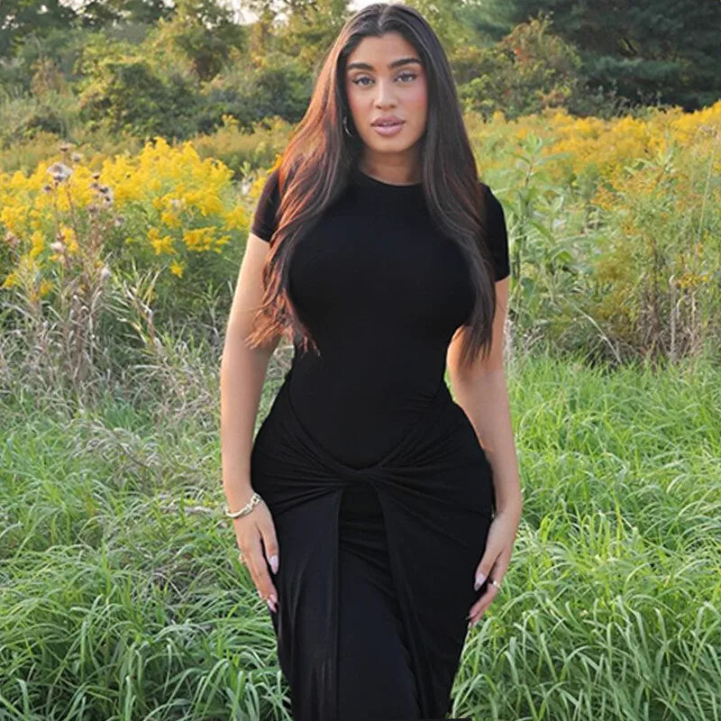 Maxi Dress with Ruching and Cross Design - Sheila