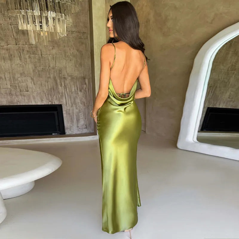 Satin Maxi Dress with Deep Slit - Luna