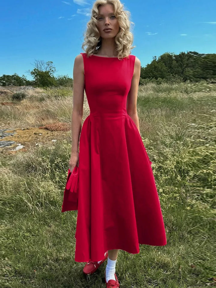 Midi open back dress in A-line cut - Heidi