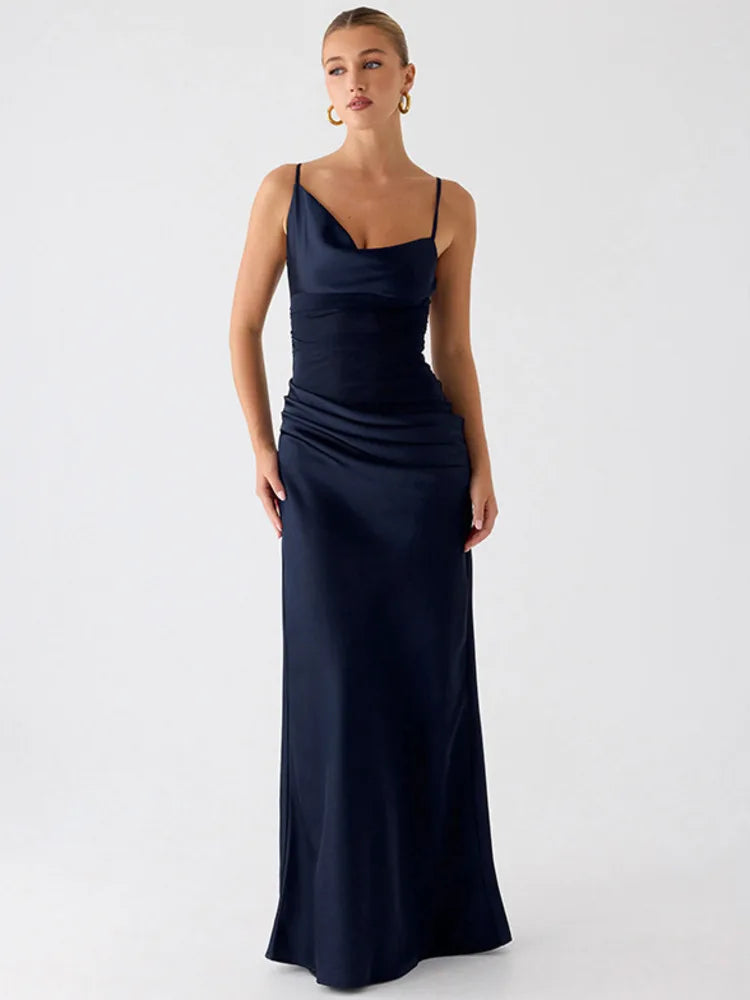 Satin Maxi Dress with Mesh Design - Jordan