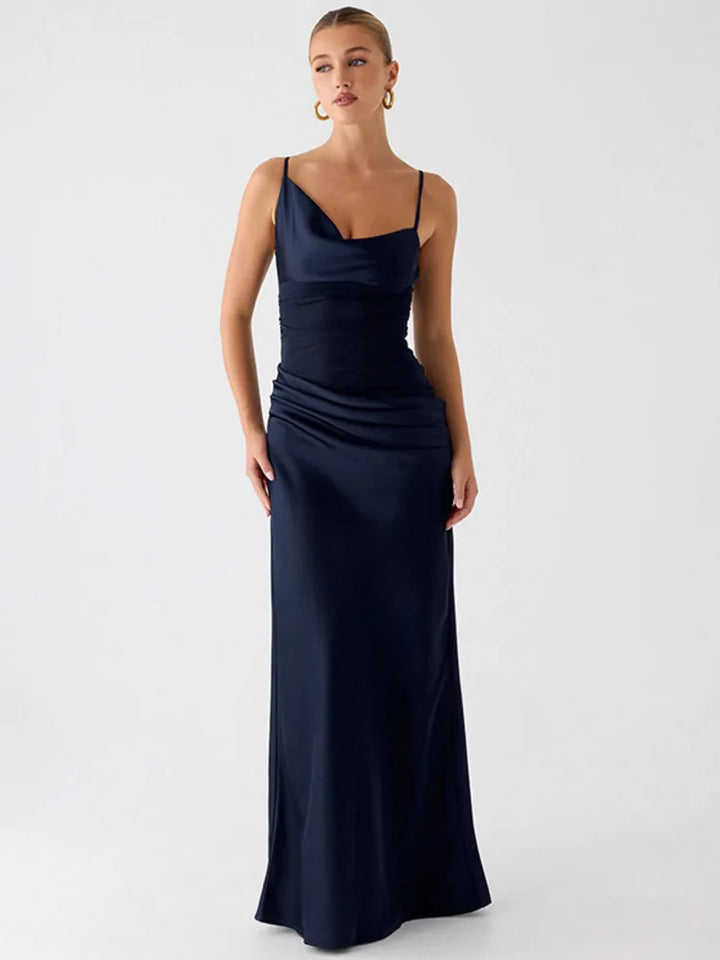 Satin Maxi Dress with Mesh Design - Jordan