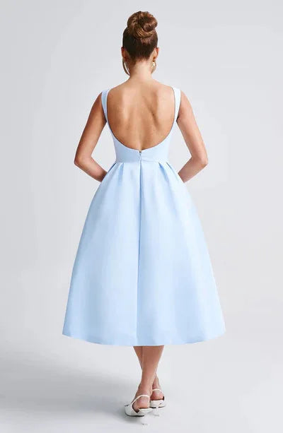 Classic midi A-line dress with open back - Alaya