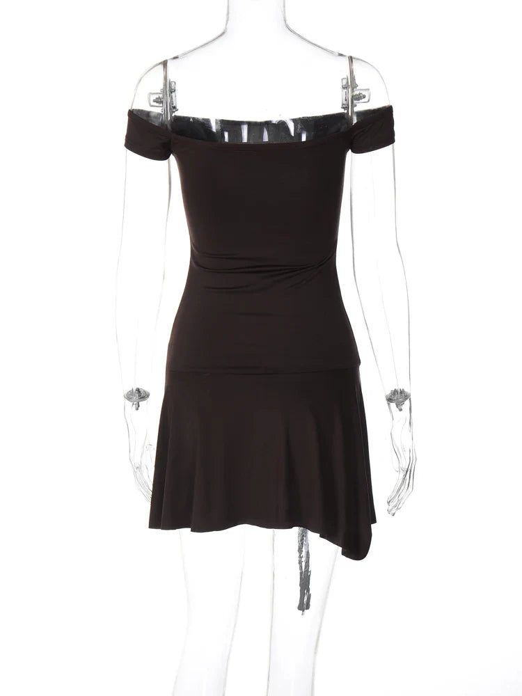 Mini Dress with Waist Belt Detail and Off-Shoulder Design - Antonella