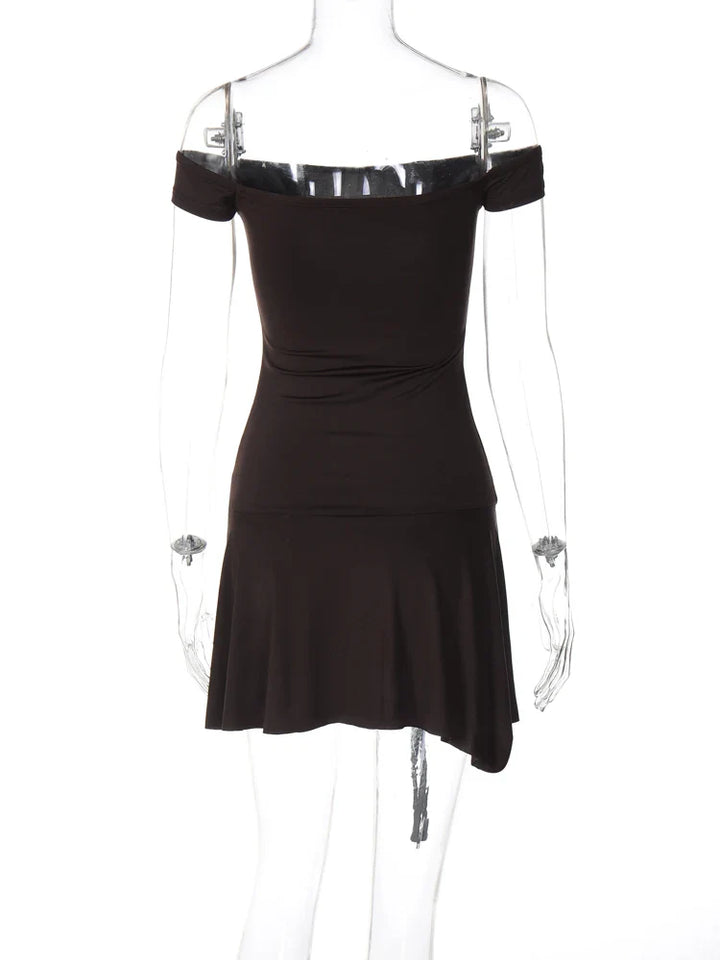 Mini Dress with Waist Belt Detail and Off-Shoulder Design - Antonella