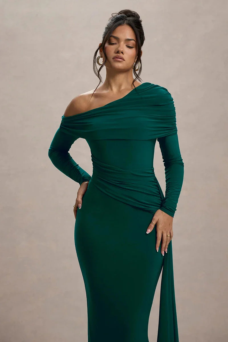 Off-shoulder maxi dress with ruching and ruffle detail - Miguel