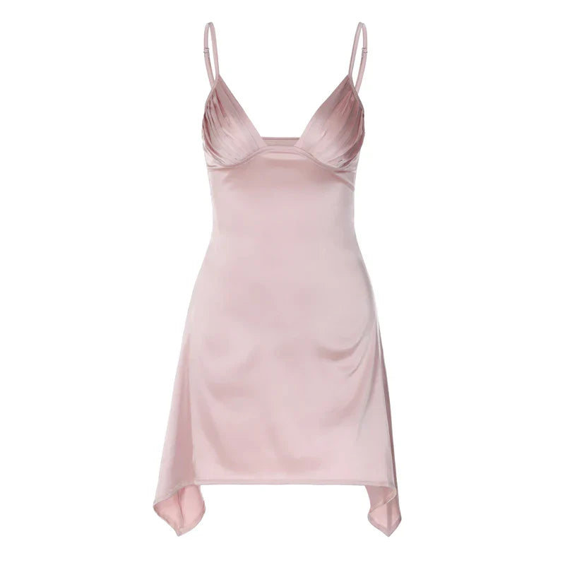 Asymmetric Satin Mini Dress with Chest Ruching - Sean