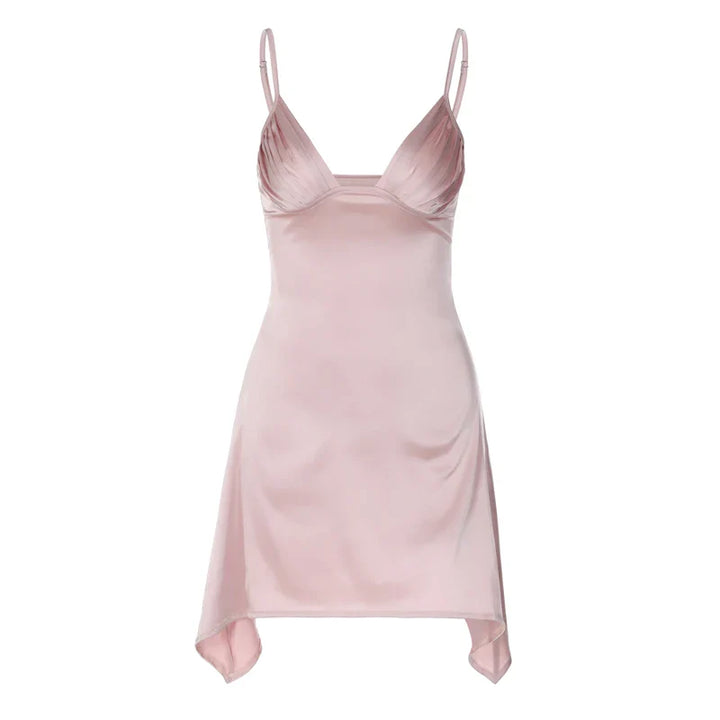 Asymmetric Satin Mini Dress with Chest Ruching - Sean