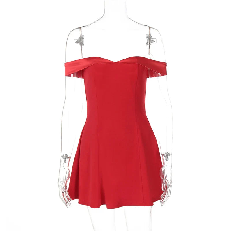 A-Line Mini Dress with Off-Shoulder Satin Straps - Natalia