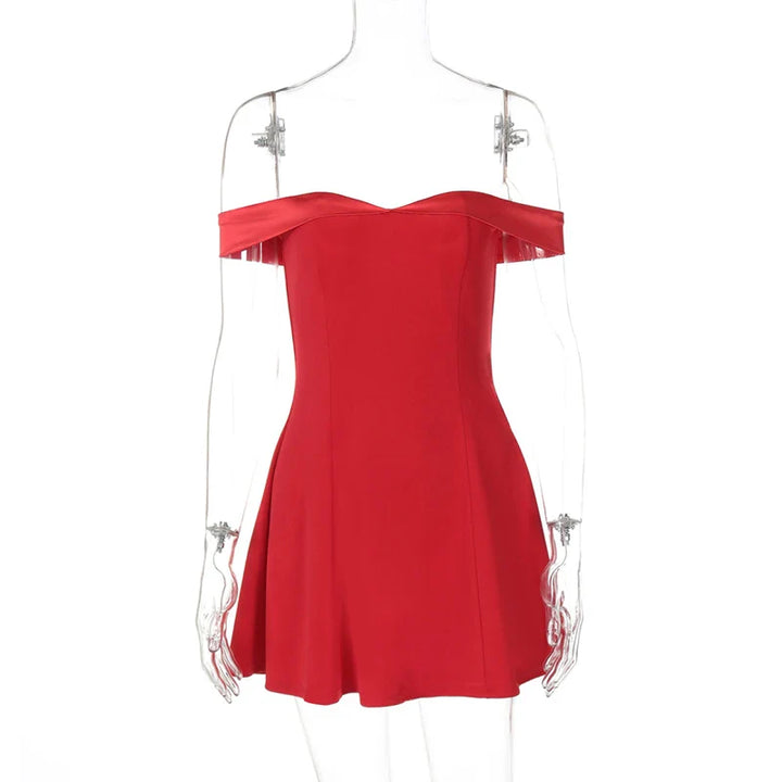 A-Line Mini Dress with Off-Shoulder Satin Straps - Natalia