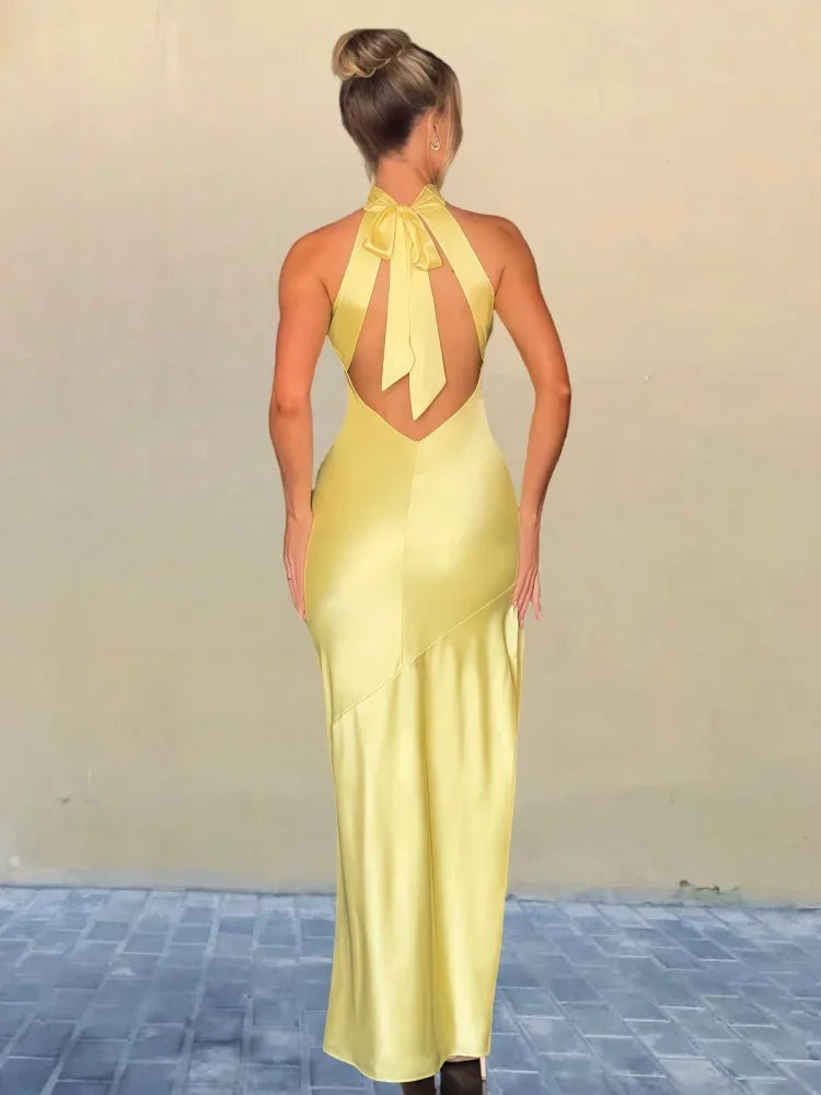 Maxi Satin Collar Dress with Slit Detail - Amari