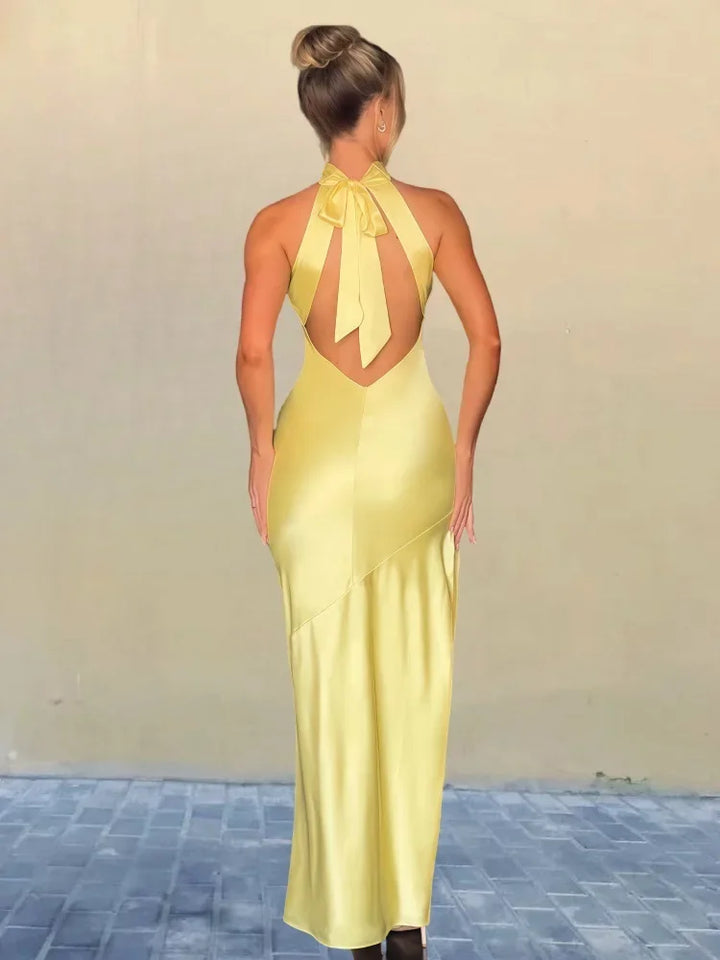Maxi Satin Collar Dress with Slit Detail - Amari