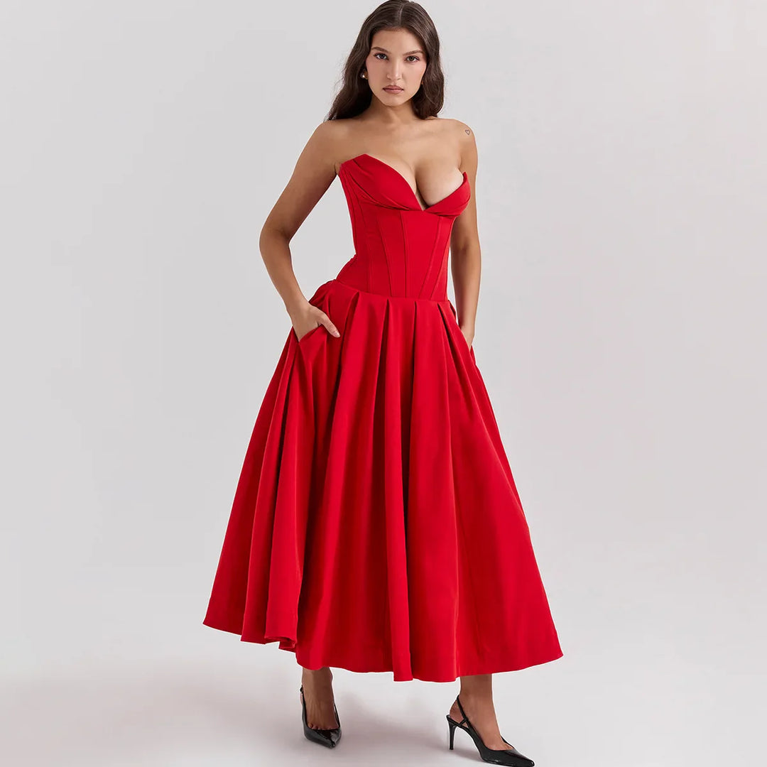 Strapless Midi Dress with Pockets - Fanny