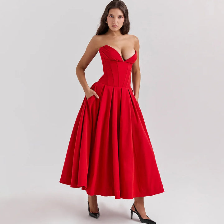 Strapless Midi Dress with Pockets - Fanny