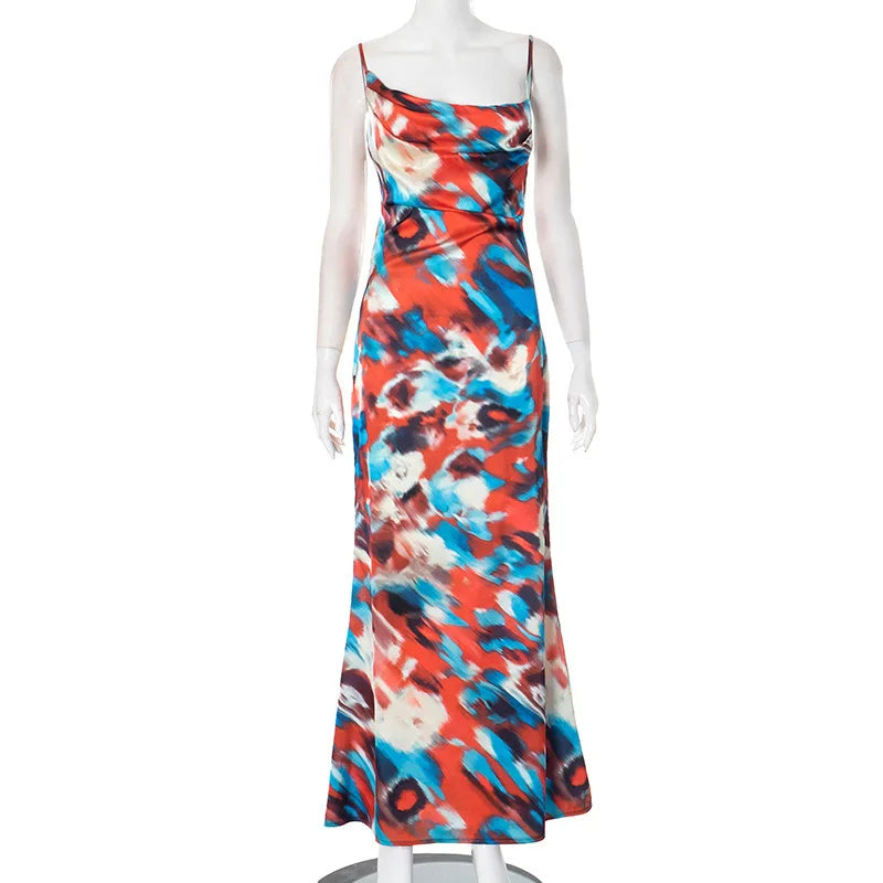 Colorful Satin Maxi Dress - Skylar