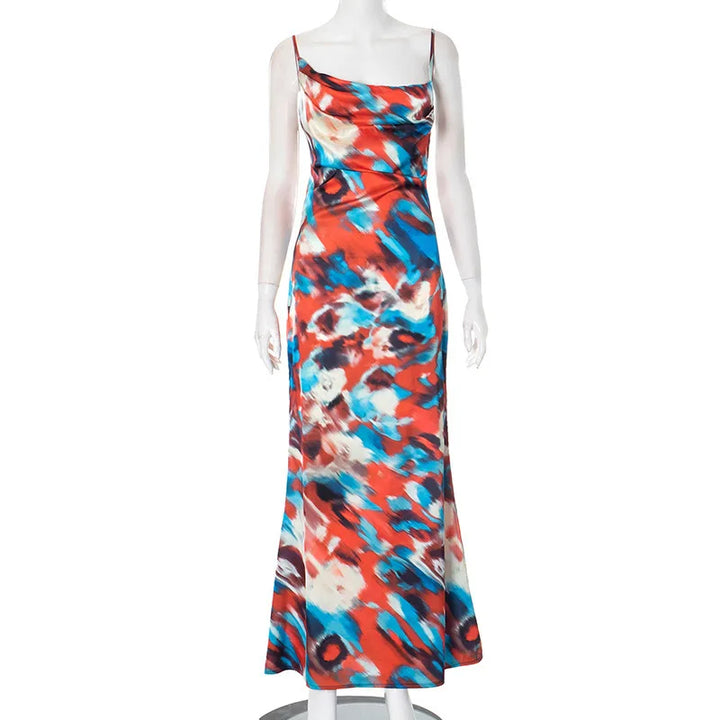 Colorful Satin Maxi Dress - Skylar