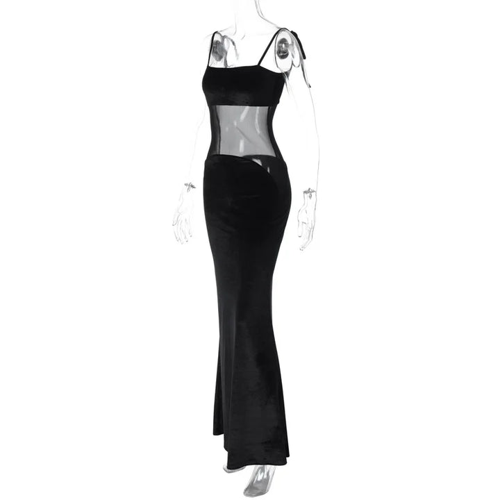 Elegant Maxi Evening Dress with Partial Sheer - Elinor