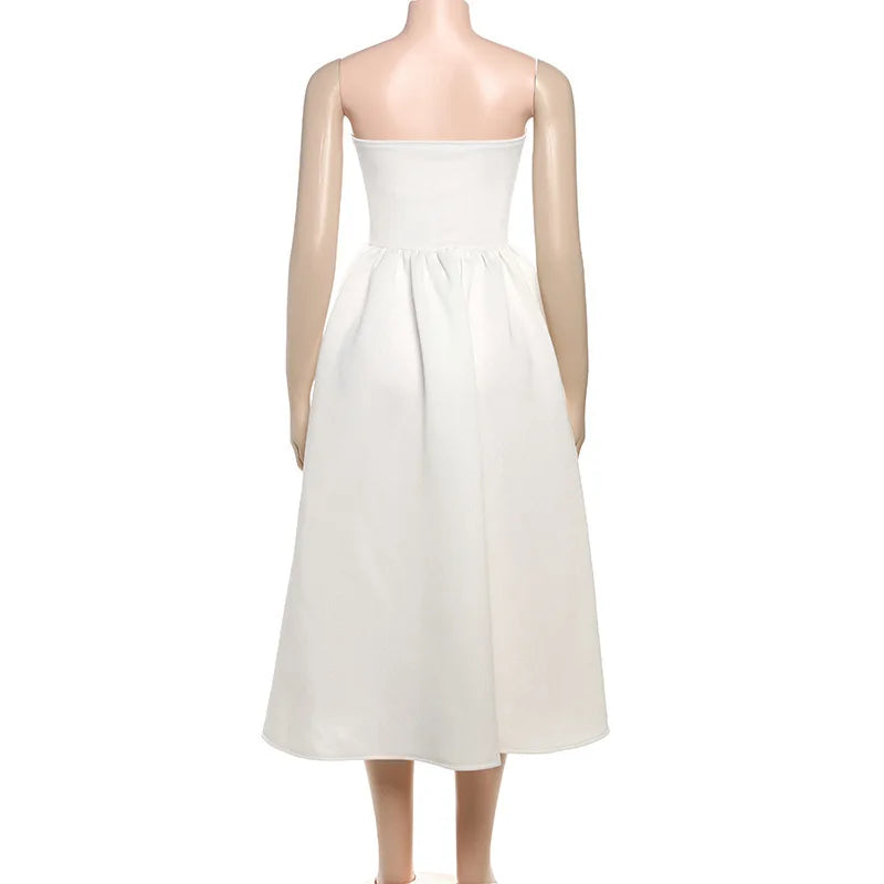Strapless Midi Dress with A-Line and Elegant Design - Simone