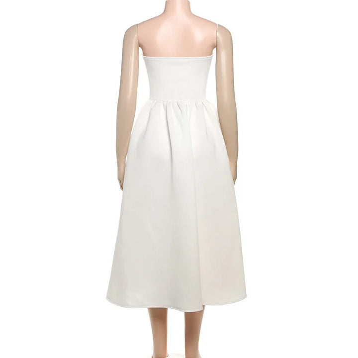 Strapless Midi Dress with A-Line and Elegant Design - Simone