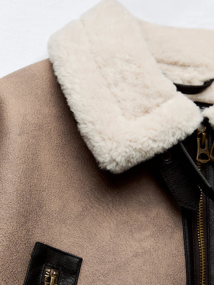 Short suede jacket with inner fur and leather belt decoration - Philip