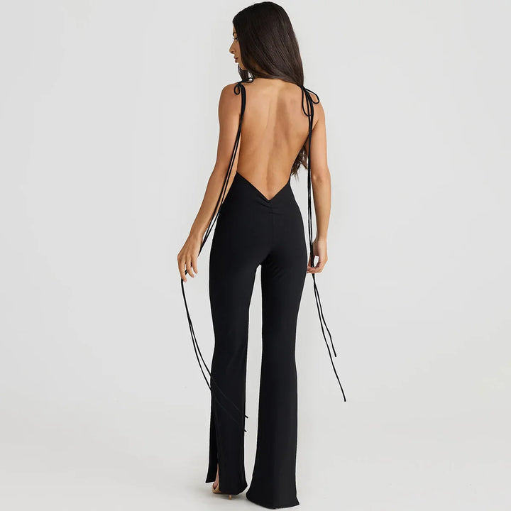 Long Open-Back Jumpsuit with Pedal Push Pants - Melenia