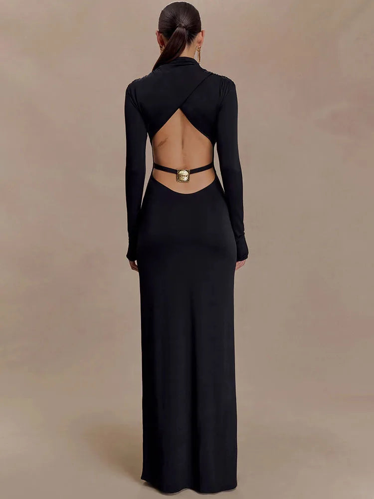 Maxi dress with open back and buckle decoration - TAHIL