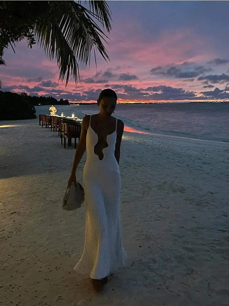 Beach Maxi Dress with Deep Designed Neckline - Ariel