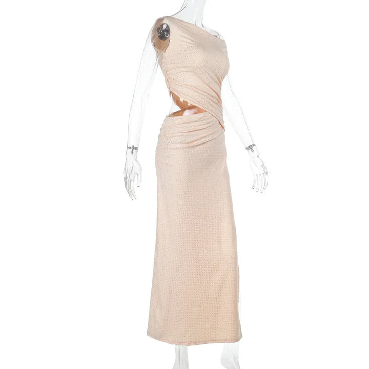 Maxi Dress with Glittering Sequins, Cutout and Slit Design - Orina