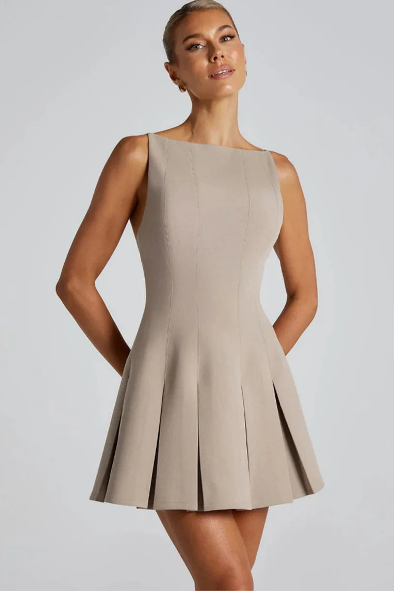 A-line Pleated Mini Dress with Open Back - Judith