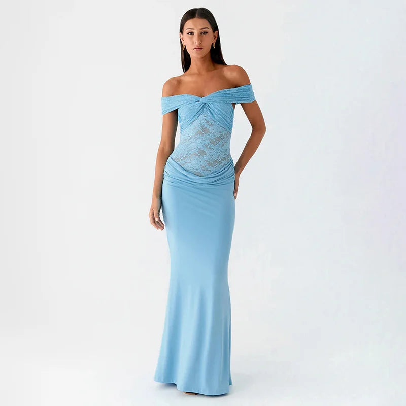 Maxi off-shoulder dress with lace design - LINI