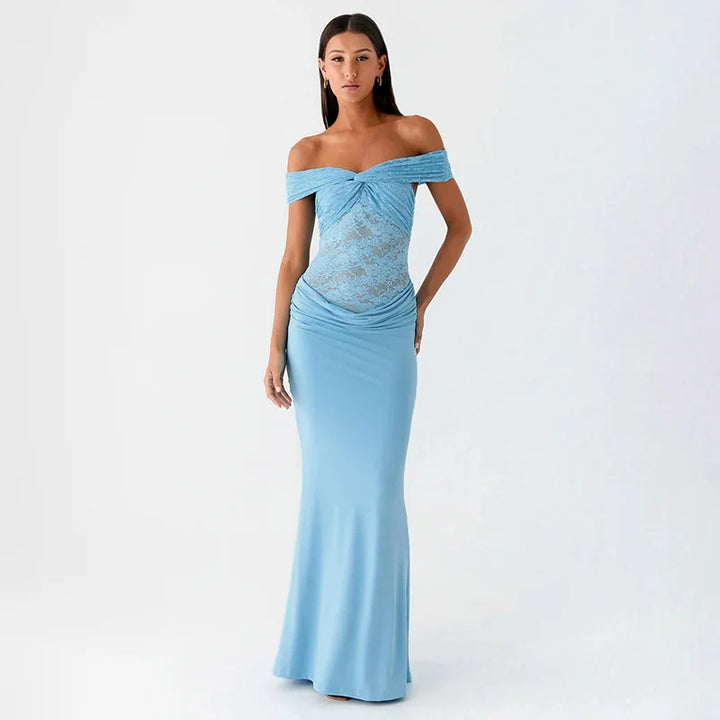 Maxi off-shoulder dress with lace design - LINI
