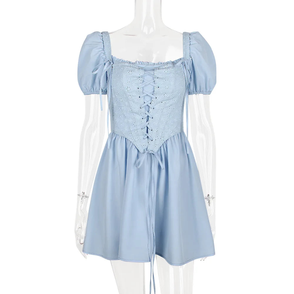 Country-style mini dress with corset design - Techelet