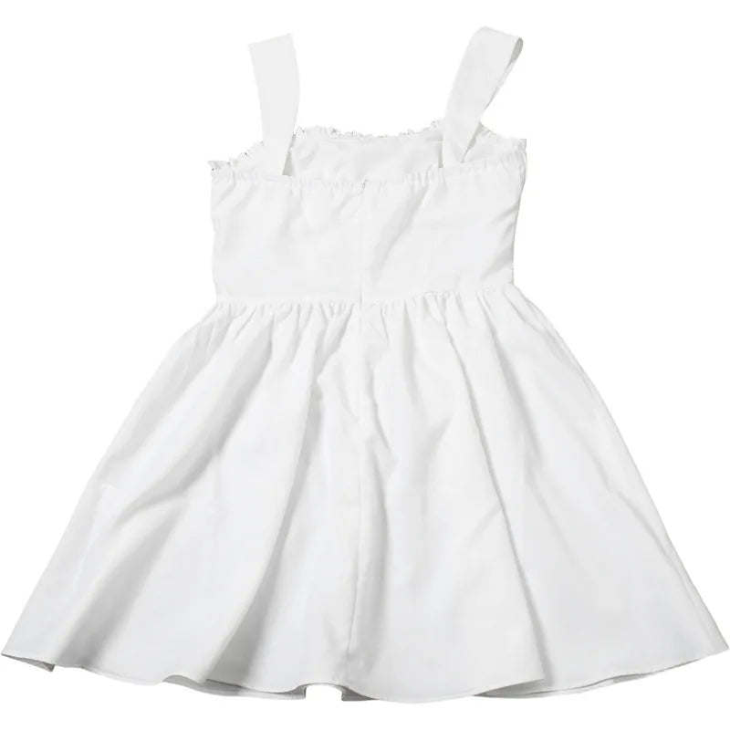 White mini dress in A-line cut with rustic design - AYLIN