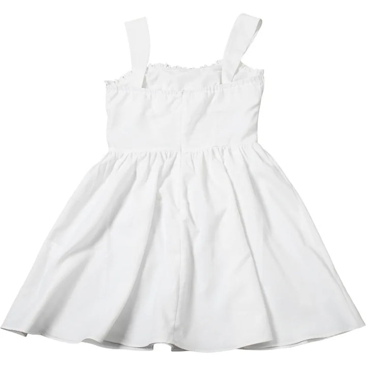 White mini dress in A-line cut with rustic design - AYLIN