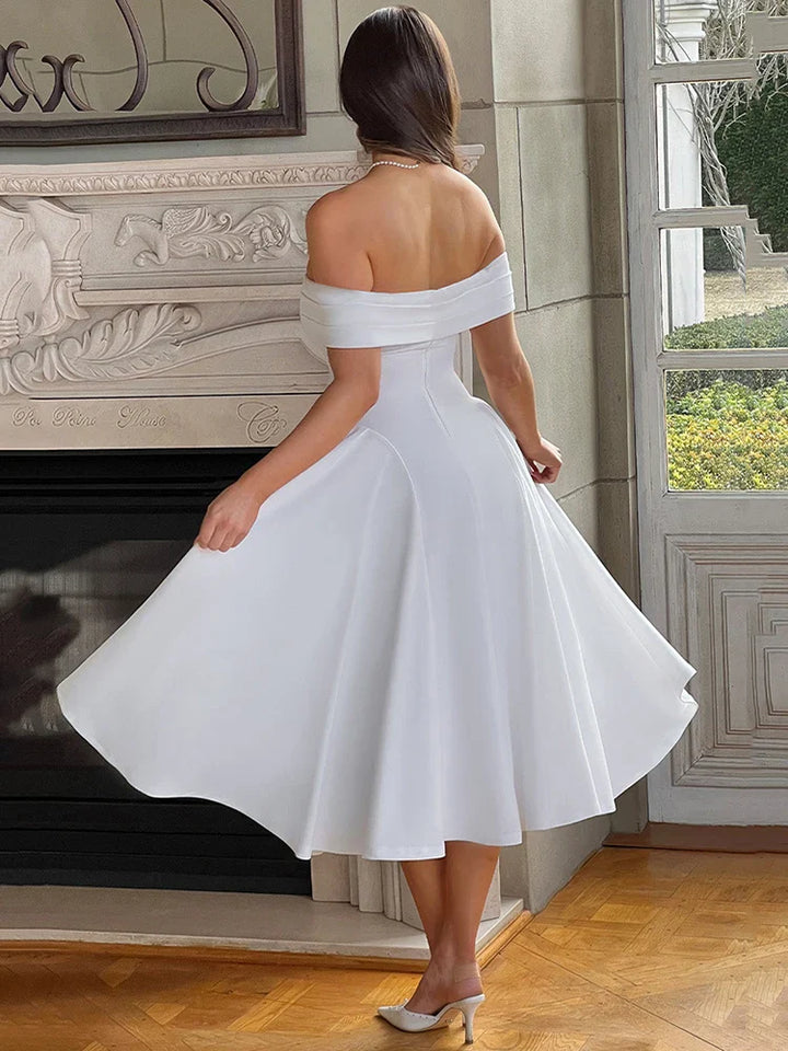 Off-Shoulder A-Line Midi Dress - Inbal