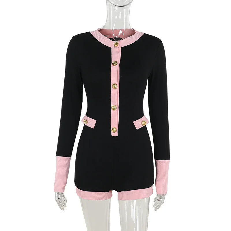 Short Knitted Tailored Jumpsuit with Button Detail - Hattie