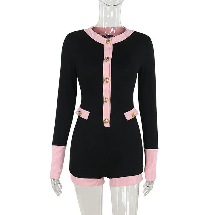 Short Knitted Tailored Jumpsuit with Button Detail - Hattie