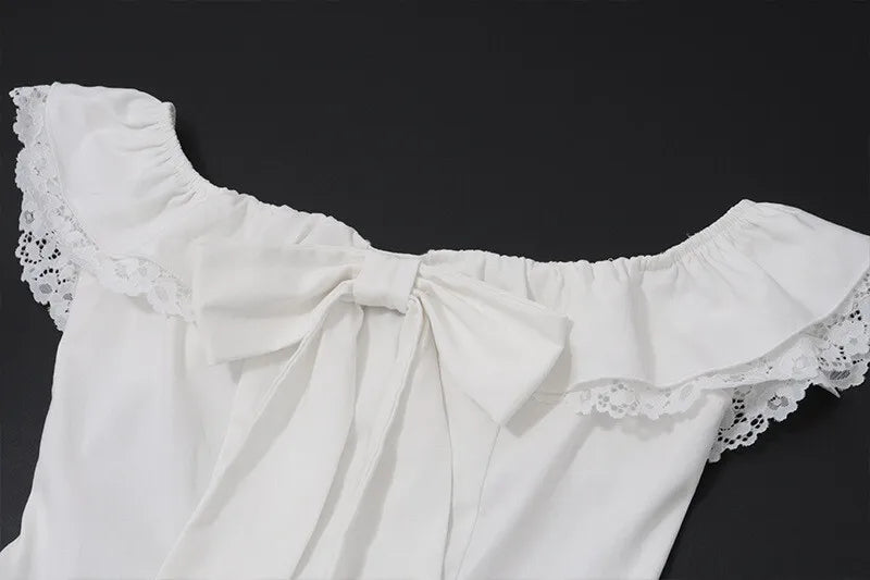 Rustic off-shoulder mini dress with lace decoration - Lali